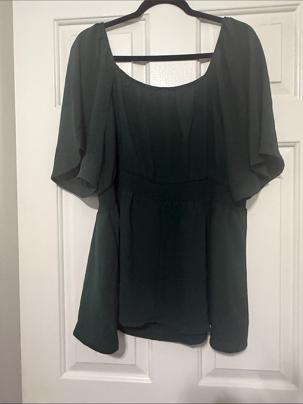 BloomChic Forest Green Short Sleeve Peasant Top - Picture 4 of 4